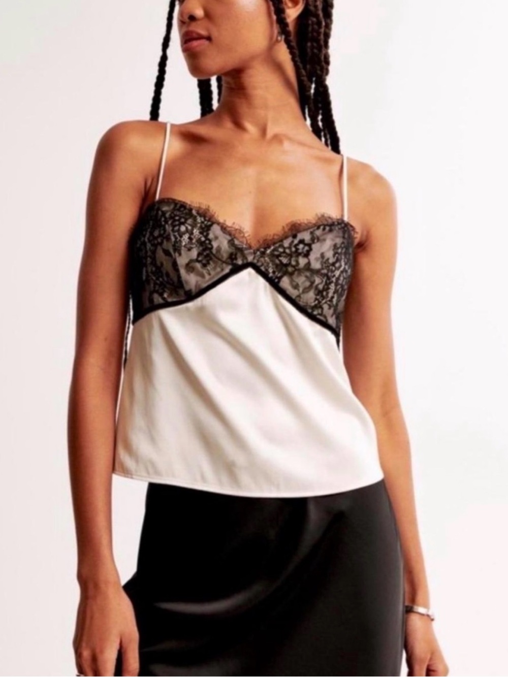 Abercrombie & Fitch Satin Lace-Trim Cami in Ivory and Black